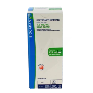 Dextromethorphane Biogaran 1,5 Mg/ml Sans Sucre, Solution Buvable édulcorée Au Maltitol Liquide Et à La Saccharine Sodique