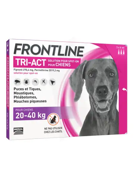 Frontline Tri-act Solution Pour Spot-on Chien 20-40kg 3pipettes/4ml