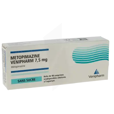 METOPIMAZINE VENIPHARM 7,5 mg SANS SUCRE, comprimé orodispersible édulcoré à l’aspartam