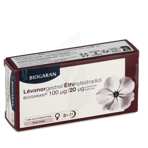 Levonorgestrel/ethinylestradiol Biogaran 100 Microgrammes/20 Microgrammes, Comprimé Pelliculé