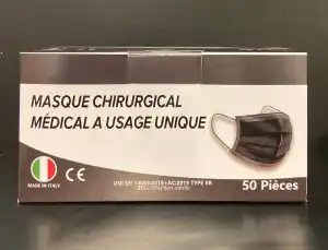 Masque Chirurgical Noir Type Iir  Norme 14683:2019 B/50 à L'ISLE-SUR-LA-SORGUE