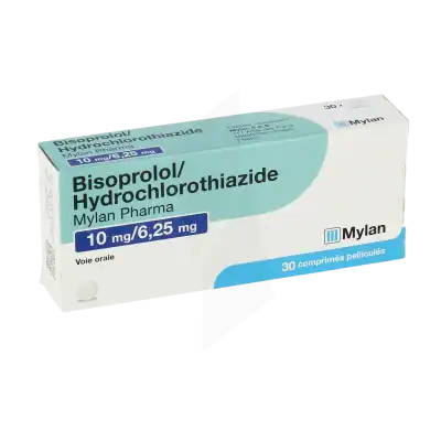 Bisoprolol/hydrochlorothiazide Viatris 10 Mg/6,25 Mg, Comprimé Pelliculé à Paris