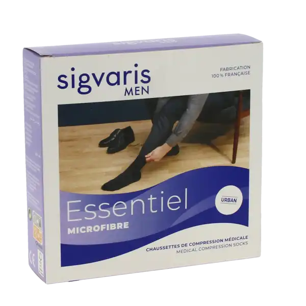 Sigvaris Essentiel Microfibre Chaussettes  Homme Classe 2 Gris Clair Small Normal