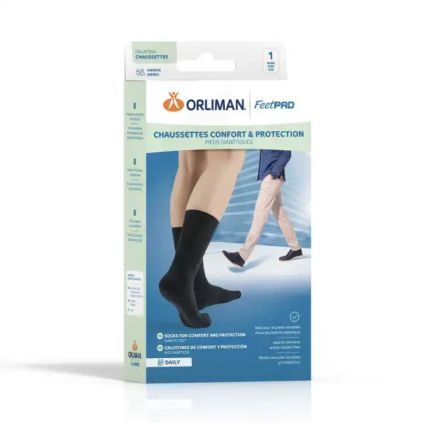 Orliman Feet Pad Chaussette Compression Pour Diabétique Noir Taille 1 B/2