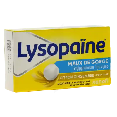 LysopaÏne Cetylpyridinium Lysozyme Citron Gingembre Sans Sucre, Comprimé à Sucer édulcoré Au Sorbitol Et à La Saccharine à GAGNAC-SUR-GARONNE