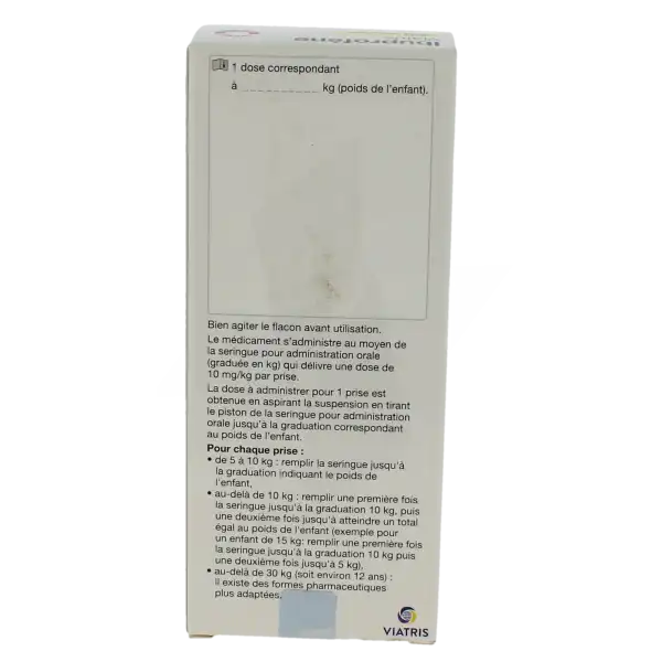 Ibuprofene Viatris 20 Mg/ml Enfants Et Nourrissons Sans Sucre, Suspension Buvable édulcorée Au Maltitol Et à La Saccharine Sodique