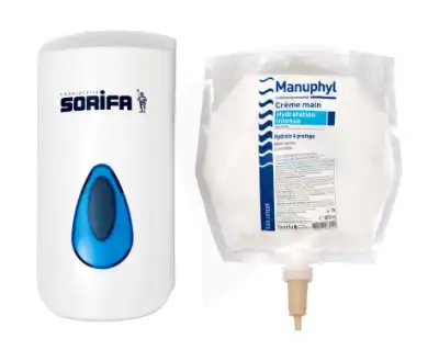 Manuphyl® Hydratation Intense - Crème main hydratante et protectrice - Poche 800 ml + 1 distributeur mural SORIBAG