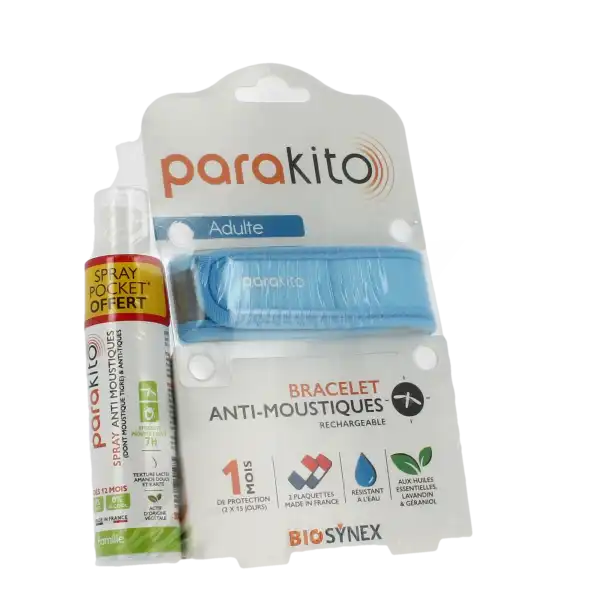 Parakito Bracelet Anti-moustique Adulte Bleu +spray Offert 30ml