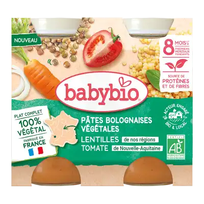 Babybio Alimentation Infantile Pâtes Bolognaises Végétales 2pots/200g à Gujan-Mestras