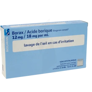 Borax/acide Borique Biogaran Conseil 12 Mg/18 Mg Par Ml, Solution Pour Lavage Ophtalmique En Récipient Unidose