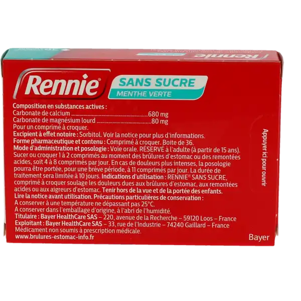 Rennie Sans Sucre, Comprimé à Croquer