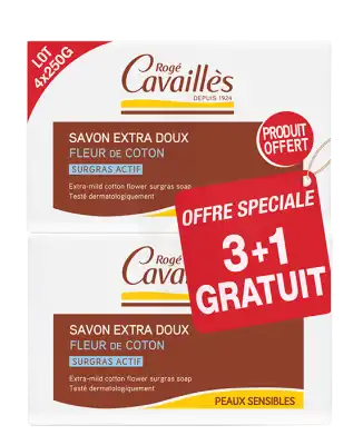 Rogé Cavaillès Savon Surgras Extra Doux Fleur De Coton 3x250g + 1 Offert à SCHOELCHER