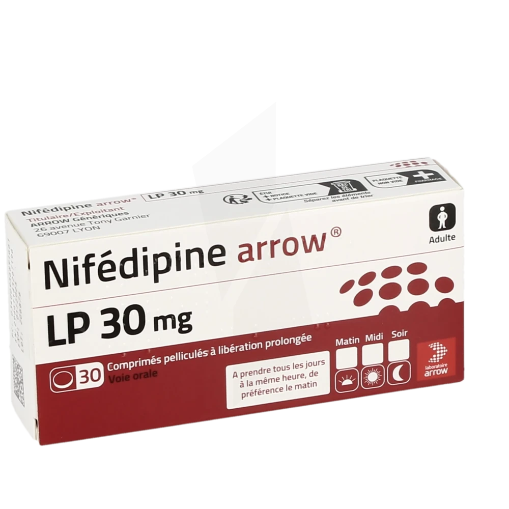 Nifedipine Arrow L.p. 30 Mg, Comprimé Pelliculé à Libération Prolongée