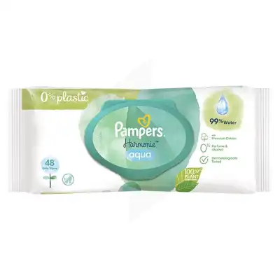 Pampers Harmonie Aqua Lingettes imprégnées 0% plastique Paquet/48