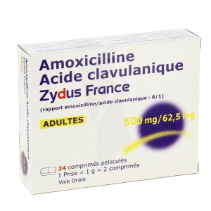Amoxicilline/acide Clavulanique Zydus France 500 Mg/62,5 Mg Adultes, Comprimé Pelliculé (rapport Amoxicilline/acide Clavulanique: 8/1)
