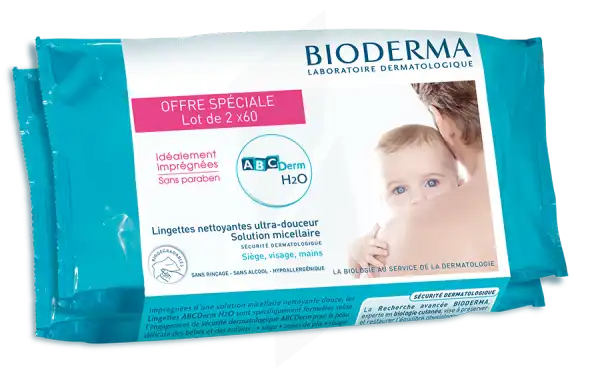 Bioderma Abcderm H2o Lingette Micellaire Biodégradable 2 Sachets/60