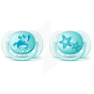 Avent Sucette Ultra Douce Silicone 0-6 Mois Crabe/etoile B/2