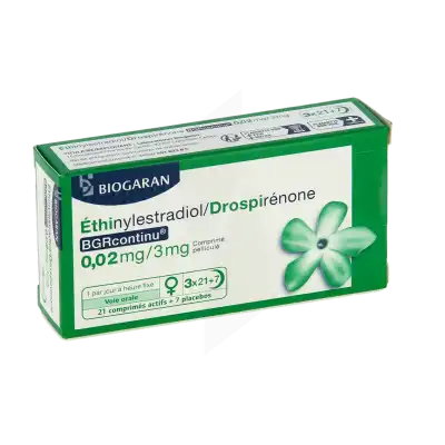 Ethinylestradiol/drospirenone Bgrcontinu 0,02 Mg/3 Mg, Comprimé Pelliculé à LA CRAU