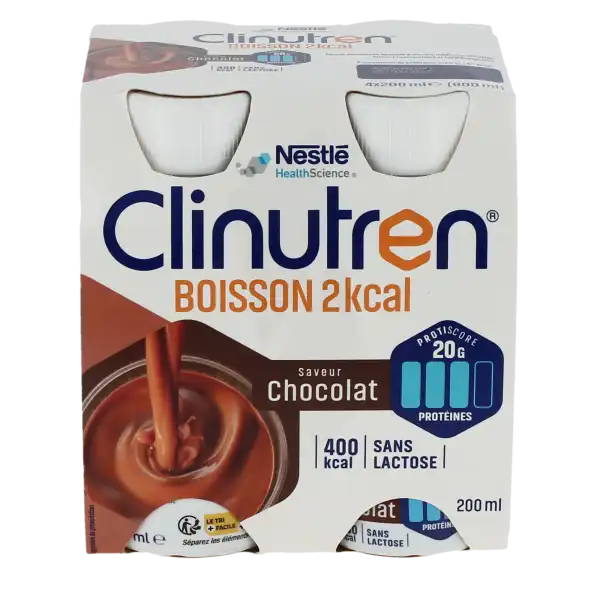 Clinutren Boisson 2 Kcal Nutriment Chocolat 4 Bouteilles/200ml