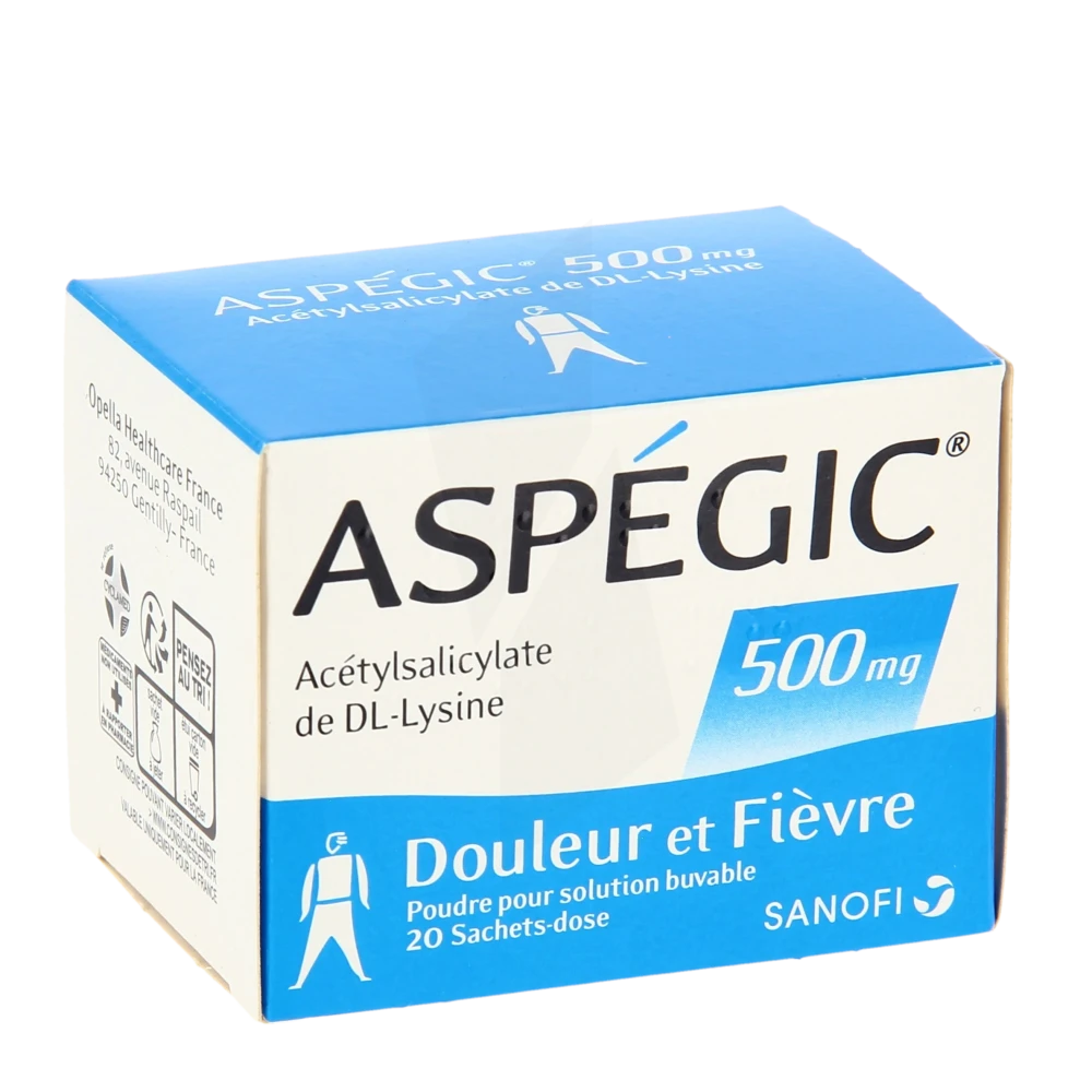 Aspegic 500 Mg, Poudre Pour Solution Buvable En Sachet-dose 20
