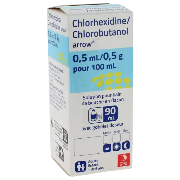 Chlorhexidine/chlorobutanol Arrow 0,5 Ml/0,5 G Pour 100 Ml, Solution Pour Bain De Bouche En Flacon