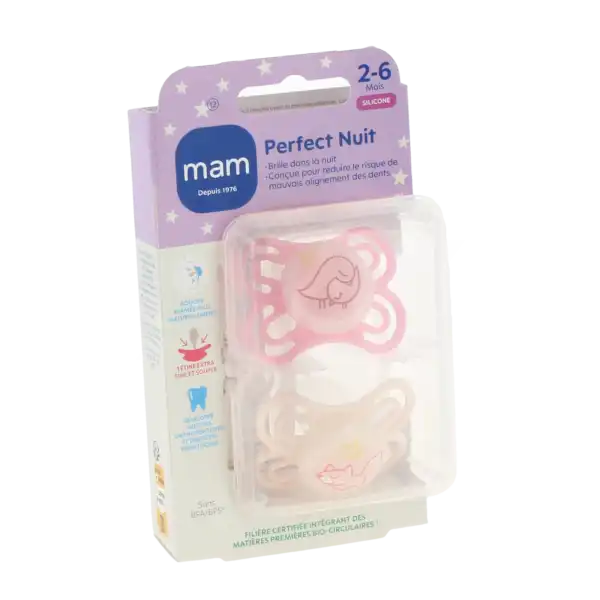 Mam Perfect Sucette Anatomique Silicone 2-6mois Nuit B/2