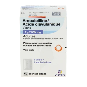 Amoxicilline/acide Clavulanique Viatris 1 G/125 Mg Adultes, Poudre Pour Suspension Buvable En Sachet-dose (rapport Amoxicilline/acide Clavulanique : 8/1)