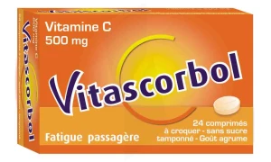 Vitascorbol Sans Sucre Tamponne 500 Mg, Comprimé à Croquer édulcoré Au Sorbitol Et à L'aspartam