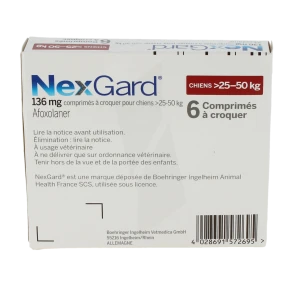 Nexgard 136 Mg Comprime A Croquer Pour Chiens 25 - 50 Kg, Comprimé à Croquer