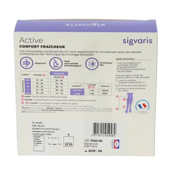 Sigvaris Active Confort FraÎcheur Chaussettes  Femme Classe 2 Écru X Large Normal