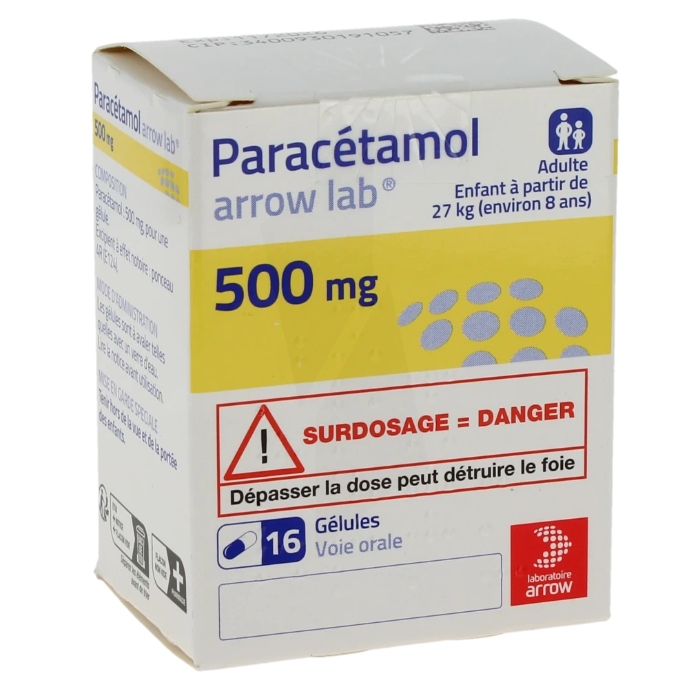 Paracetamol Arrow Lab 500 Mg, Gélule