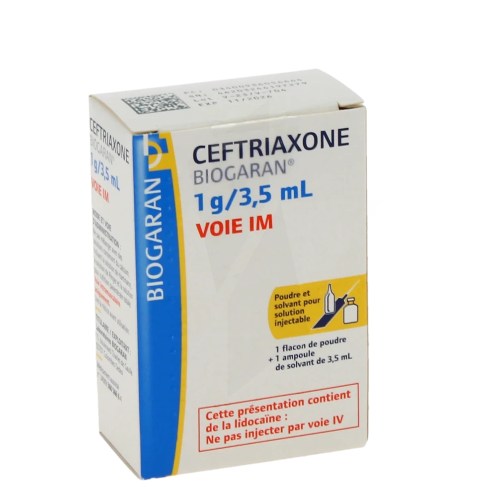 Ceftriaxone Biogaran 1 G/3,5 Ml, Poudre Et Solvant Pour Solution Injectable (im)