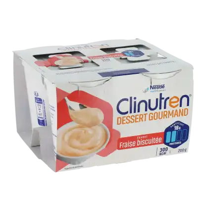 Clinutren Dessert Gourmand Nutriment Fraise Biscuitée 4 Cups/200g à CHASSE SUR RHÔNE