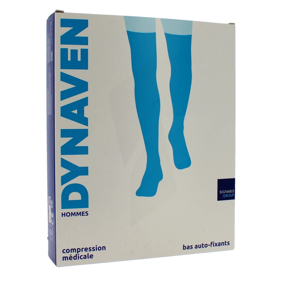Sigvaris Dynaven Semi-opaque Fin Bas Auto-fixants Classe 2 Homme Noir Long L