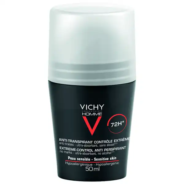 Vichy Homme Dermo-détranspirant Invisible Protect 72h Anti-taches Anti-irritations Roll-on/50ml