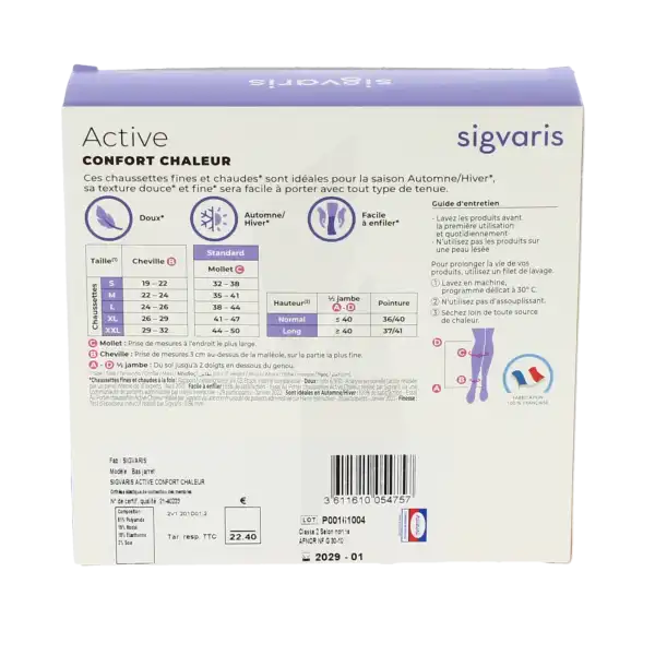Sigvaris Active Confort Chaleur Soyance Chaussette Classe 2 Femme Plume Normal M
