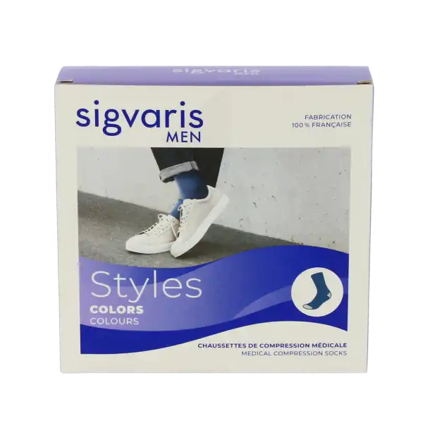 Sigvaris Styles Colors Chaussettes  Homme Classe 2 Bleu Large Long