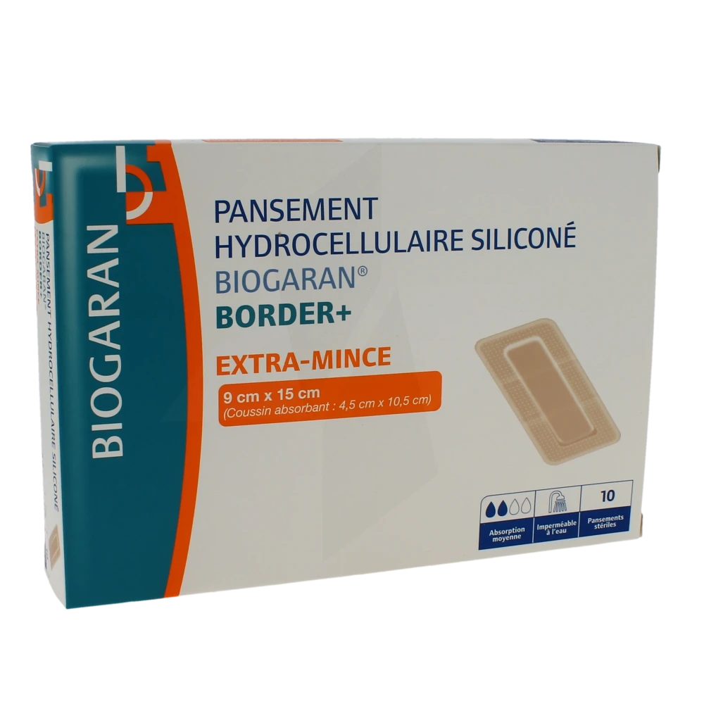 Biogaran Border + Extra Mince Pans Hydrocellulaire Siliconé 9x15cm B/10