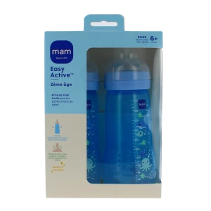 Mam Biberon Easy Active 2ème âge + 6 Mois 330 Ml Lot De 2 Bleu
