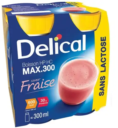 Delical Max 300 Sans Lactose Nutriment Fraise 4 Bouteilles/300ml