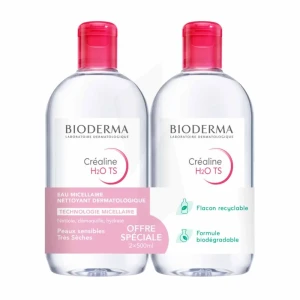 Bioderma Créaline H2o Ts Eau Micellaire Démaquillante Peau Très Sèche 2x500ml