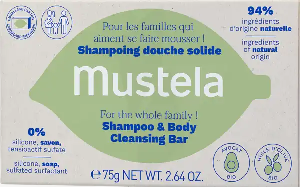 Mustela Shampoing douche solide à l’huile d’Avocat Bio 75g
