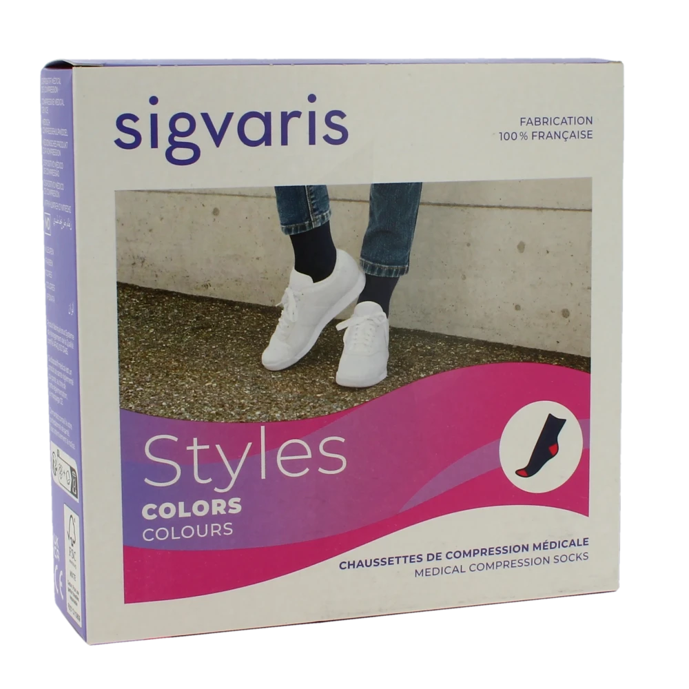 Sigvaris Styles Colors Chaussette Classe 2 Femme Noir/turquoise Normal S