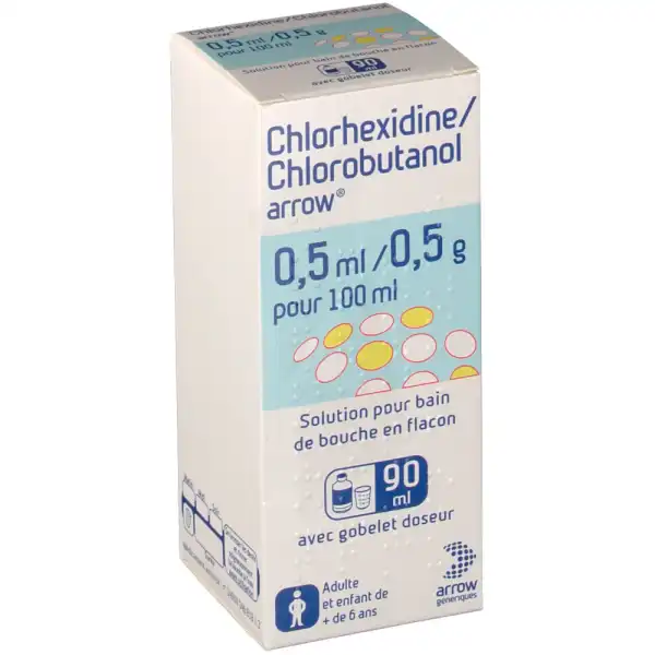 Chlorhexidine/chlorobutanol Arrow 0,5 Ml/0,5 G Pour 100 Ml, Solution Pour Bain De Bouche En Flacon