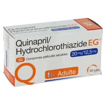 QUINAPRIL HYDROCHLOROTHIAZIDE EG 20 mg/12,5 mg, comprimé pelliculé sécable