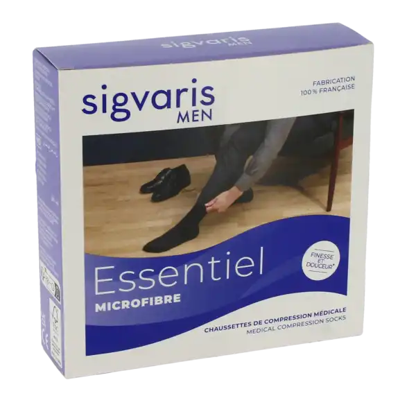 Sigvaris Essentiel Microfibre Chaussettes  Homme Classe 2 Gris Anthracite Medium Normal
