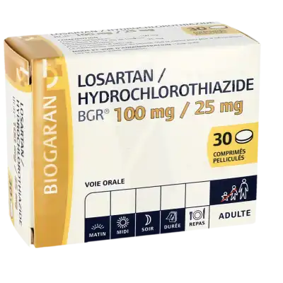 Losartan/hydrochlorothiazide Bgr 100 Mg/25 Mg, Comprimé Pelliculé à CANALS