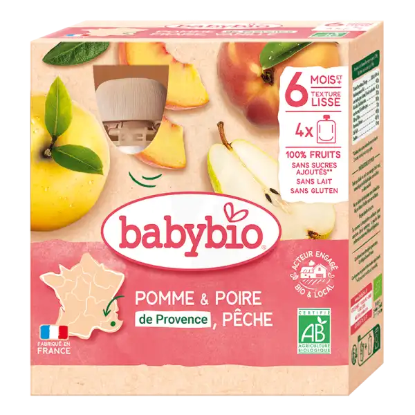 Babybio Alimentation Infantile Pomme Poire Pêche 4gourdes/90g