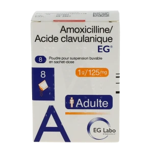 Amoxicilline/acide Clavulanique Eg 1 G/125 Mg Adultes, Poudre Pour Suspension Buvable En Sachet-dose (rapport Amoxicilline/acide Clavulanique : 8/1)
