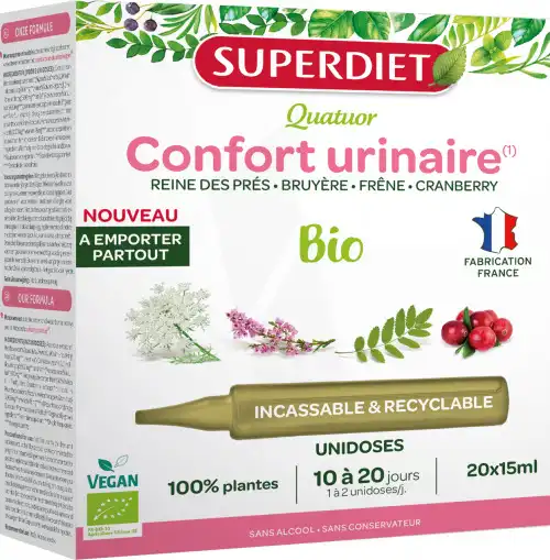 Superdiet Quatuor Bio Solution Buvable Confort Urinaire 20 Unidoses/15ml